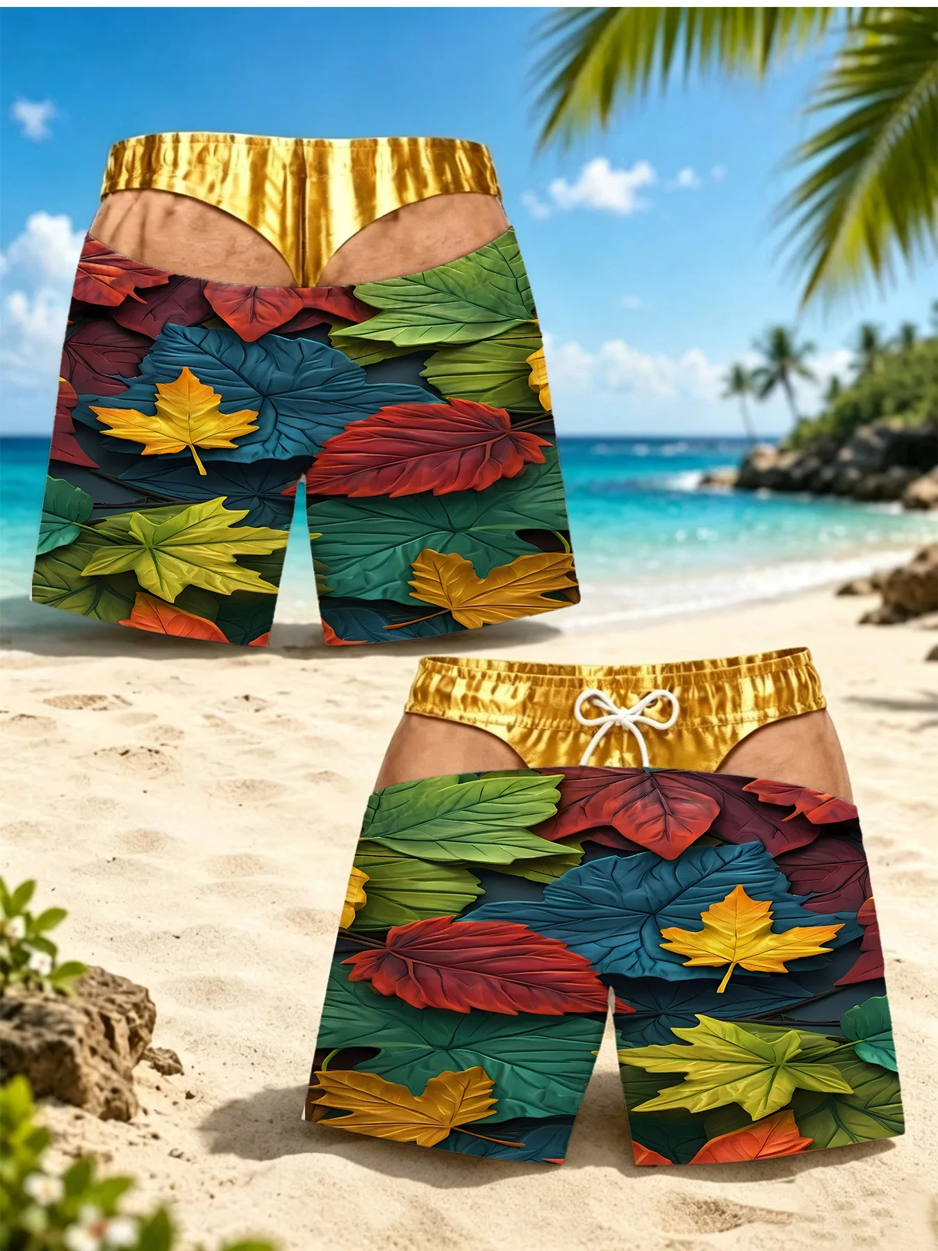 メンズ シャークフィン柄プリント 水着 速乾性 ドローストリ - Swim Fins のレビューと価格