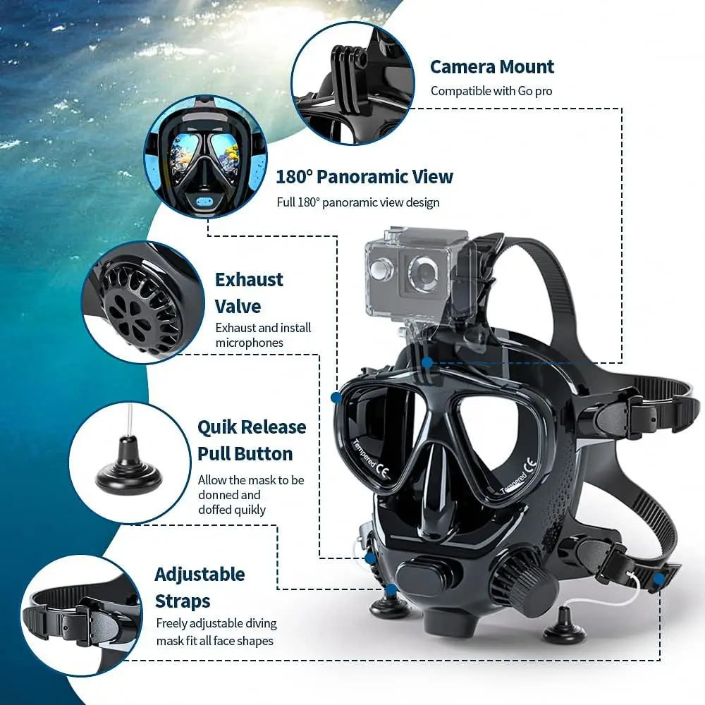 カメラマウント付きトリミックスフルフェイスダイビングマスク、 - Diving Mask のレビューと価格