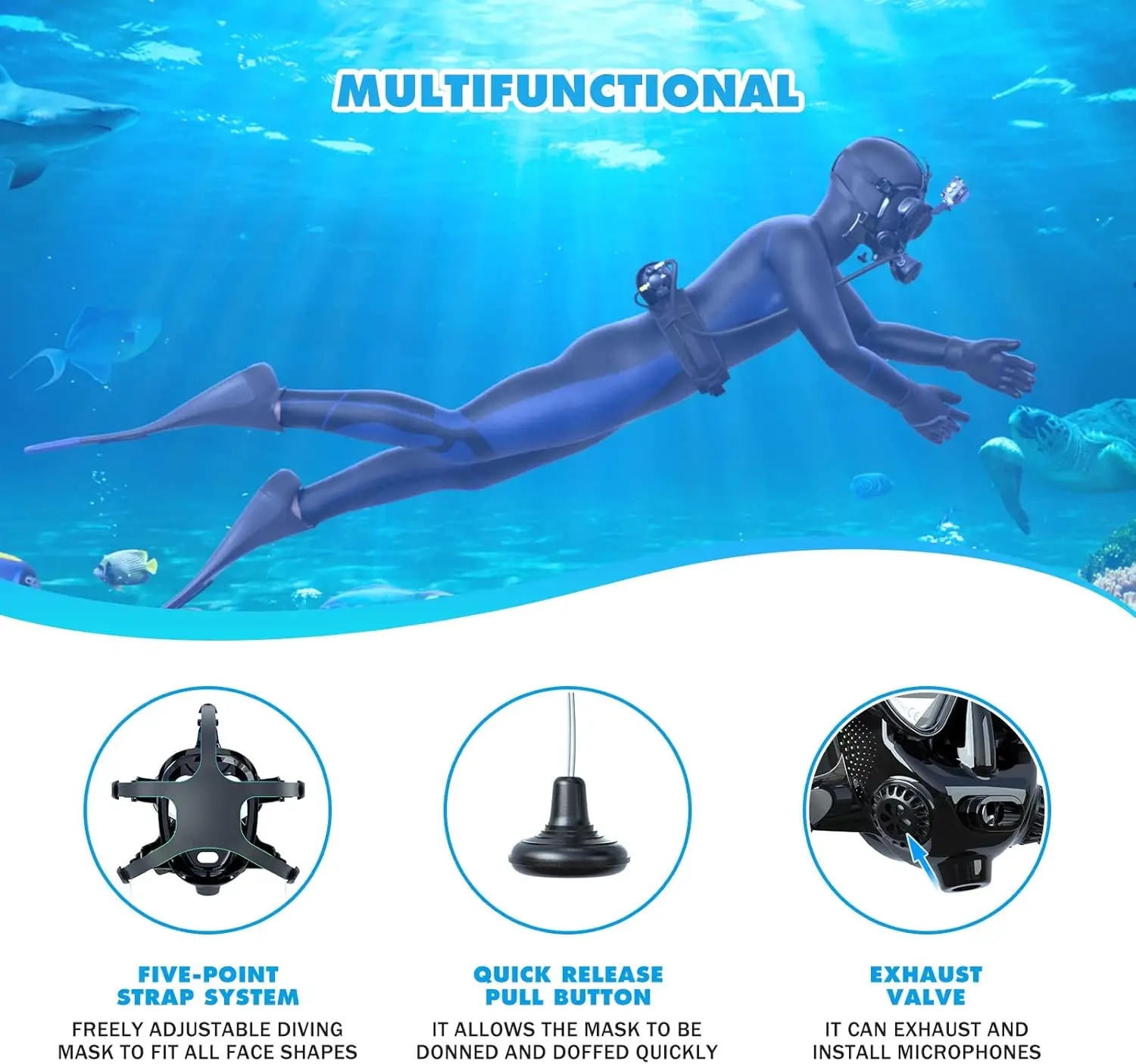 カメラマウント付きトリミックスフルフェイスダイビングマスク、 - Diving Mask のレビューと価格